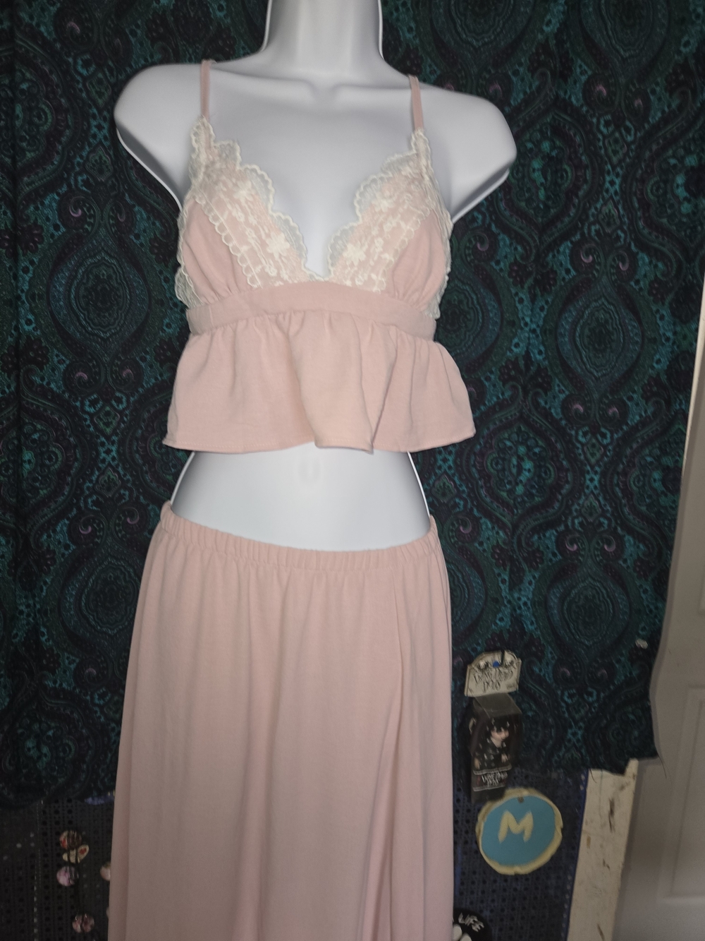 SHEIN Pink Lace-Trim Maxi Dress Set